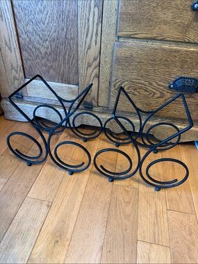 2 Black Decorative Metal 3 Bottle Wine Rack - Spiral Design